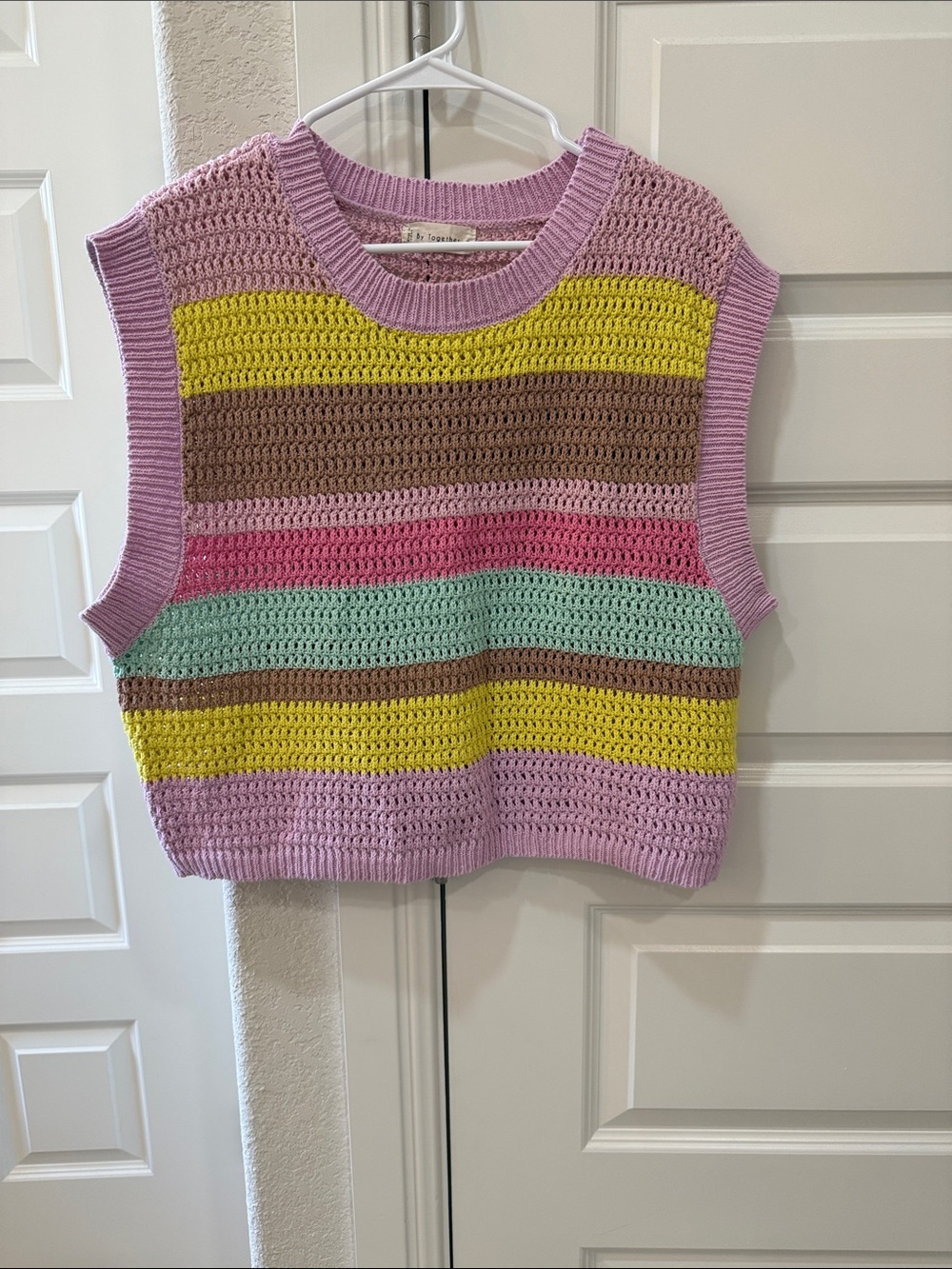 By Together- Striped Crochet Sweater Vest in Pastel Colors